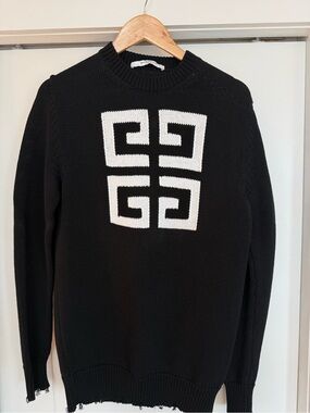 Givenchy Black Crewneck Sweater with White Geometric Logo - Designer Style